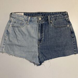 Gap Denim Jean Shorts Womens Size 30 10R Two Tone Festival Sky High Rise Raw Hem